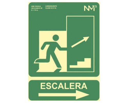 SEÑAL "SALIDA EMERGENCIA ESCALERA SUBE DERECHA" 224X300 PVC VERDE ARCHIVO 2000 6170-14H VE (Espera 4 dias)